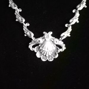 Pewter necklace, hair ornament, earring set